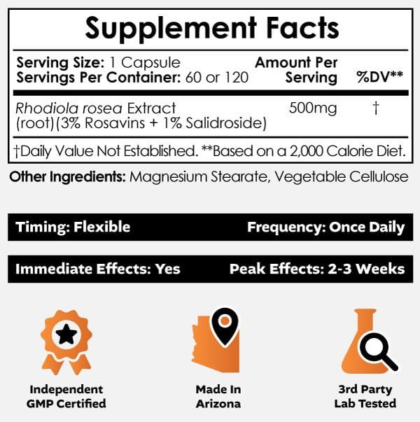 Buy Rhodiola rosea Capsules online Europe, 3% Rosavins rosavins for balanced stress support, mental clarity, and sustained energy without overstimulation.